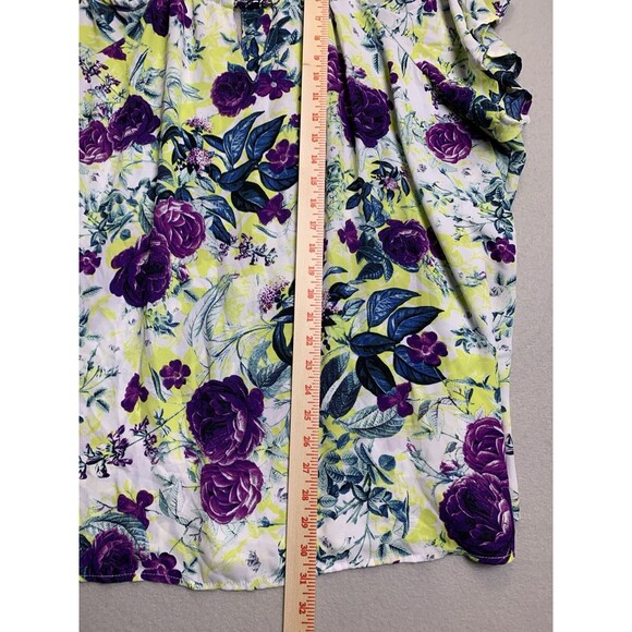 Torrid Georgette Chain-Link Cold Shoulder Boho Blouse Size 4 Purple Green Floral - Picture 7 of 7